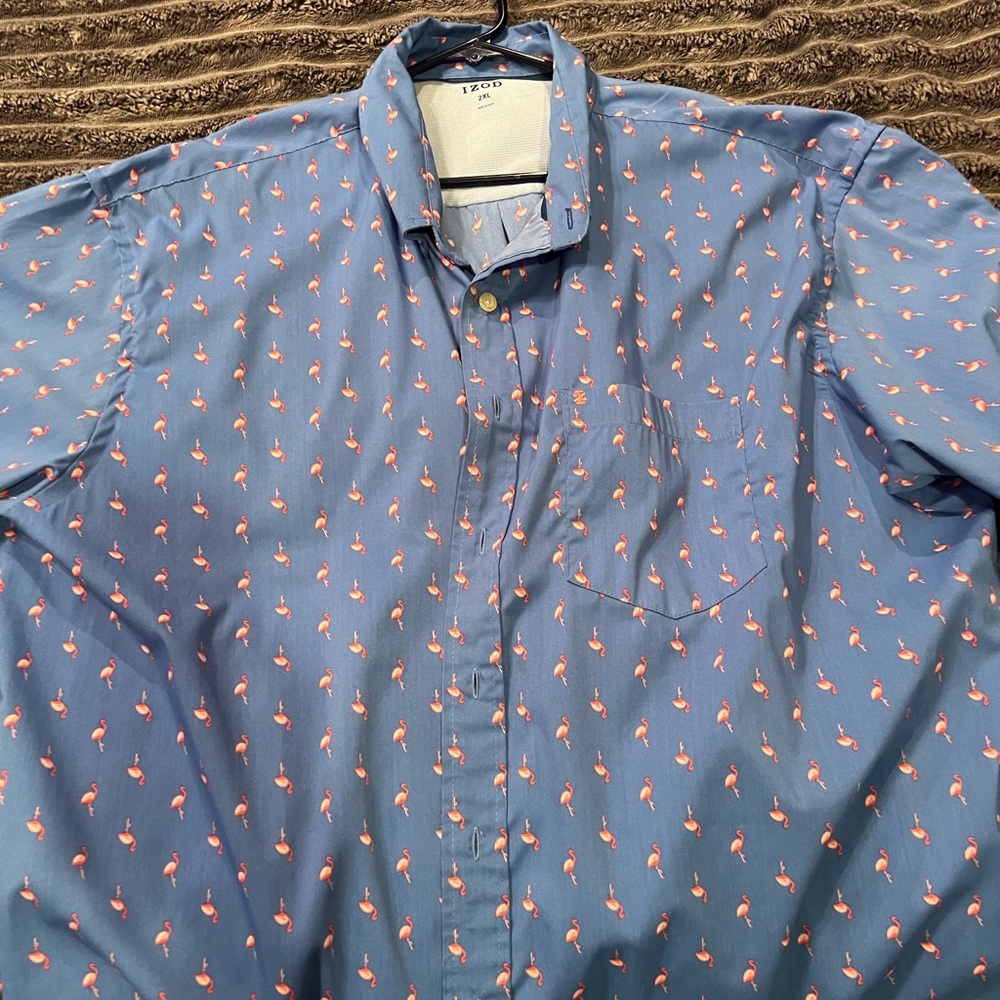 Izod Men's Blue Shirt with Flamingo Pattern